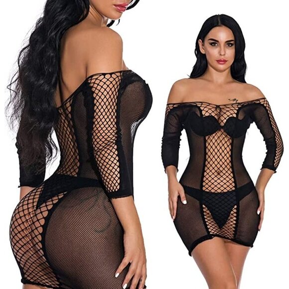 BUNDLE of Sexy Black Fishnet Dress Tops Camisole Babydoll Lingerie Chemise NWT - Picture 4 of 7